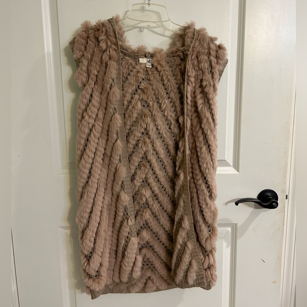 100% Real Rabbit Fur, Hooded Vest